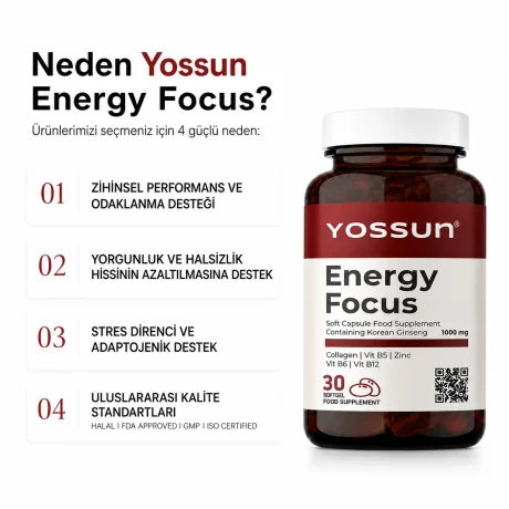 Yossun Energy Focus Kore Ginsengi İçeren Yumuşak Kapsül Takviye Edici Gıda