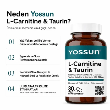 Yossun L-Karnitin & Taurin Glutatyon ve Koenzim Q10 İçeren Tablet Takviye Edici Gıda