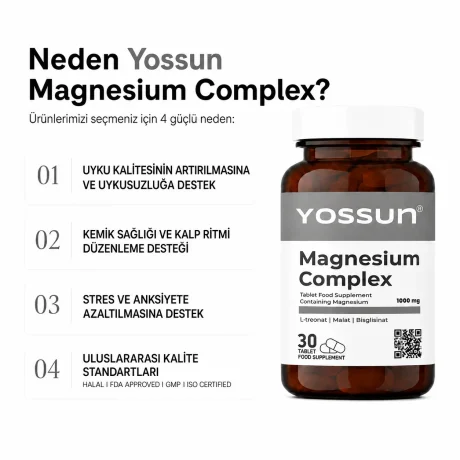 Yossun Magnezyum Complex Magnezyum Complex Tablet Takviye Edici Gıda 1000mg