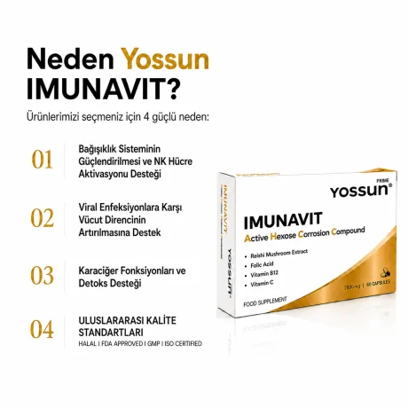 Yossun Prime IMUNAVIT IMUNAVIT Aktif Heksoz Korele Bileşik İçeren Kapsül Takviye Edici Gıda 60 Kapsül